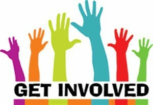 graphic that says "get involved" with raised hands